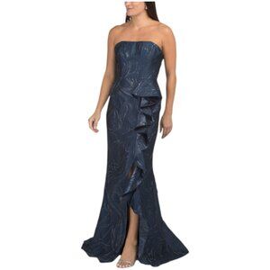 RENE BY RENE RUIZ Strapless Floral Jacquard Cascading Ruffle Gown